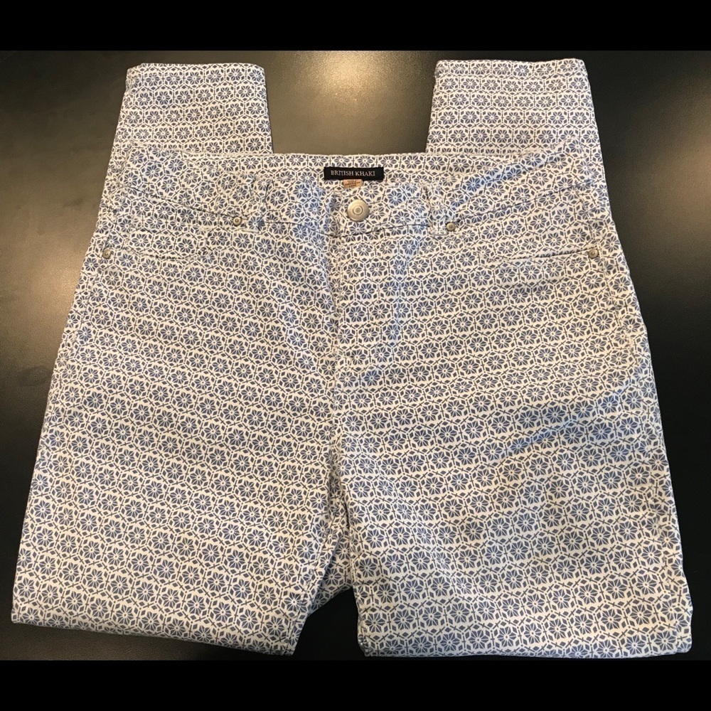 White & Blue British Khaki Women Skinny Pants